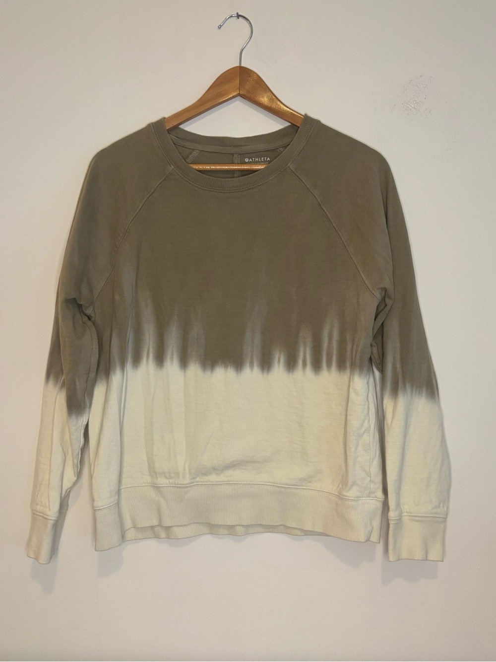 Athleta Olive and Cream Dip-Dye Crewneck Sweatshirt